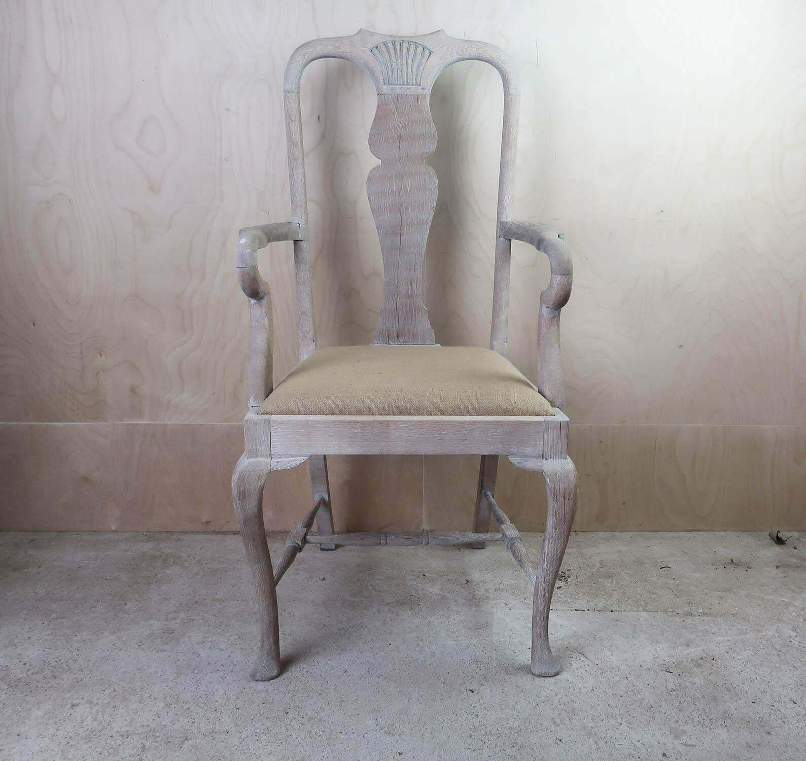 Antique Limed Oak Gustavian Style Urn Back Carver Or Armchair. C.1920 photo for sale