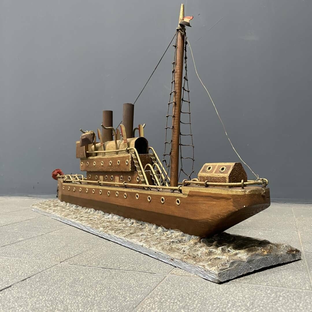 Home Decor Large Old Folk Art Steam Ship, 1920s photo