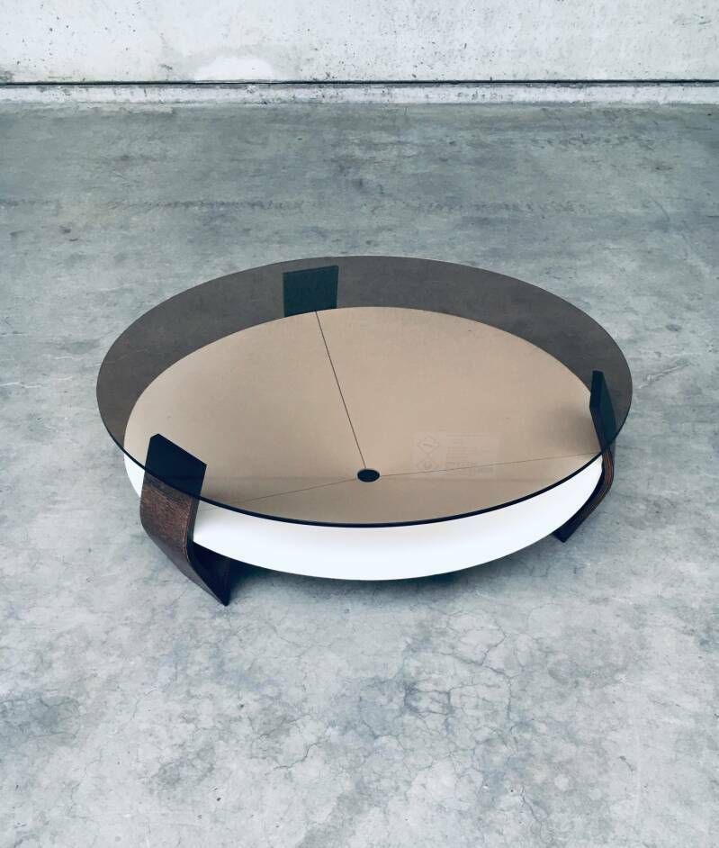 Midcentury Modern Dutch Design Wenge & Smoke Glass Coffee Table, Netherlands 1960's photo for sale