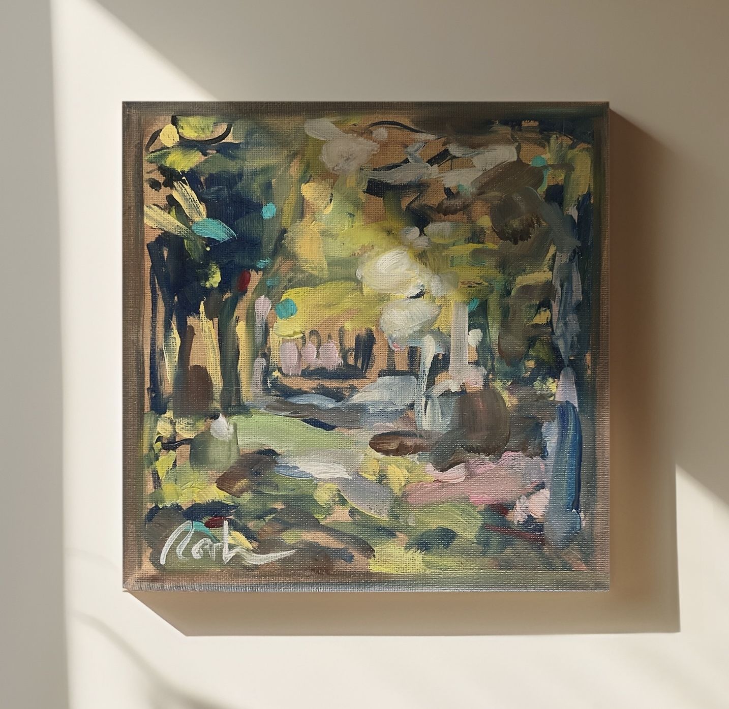 Original Oil Painting French Impressionist Landscape Abstract Signed Roth 8 X 8 Inches