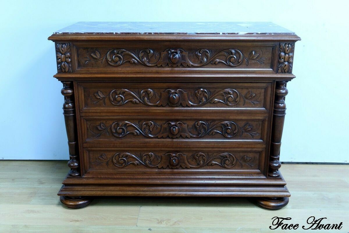 Walnut Chest Of Drawers P. Guinand Leglas, Renaissance Style – 1920 photo vintage