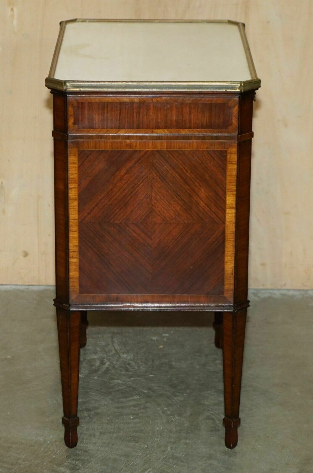 photo for sale Antique Cir 1920 Faux Stack Of Books Leather Carrara Marble Side Table Drawers