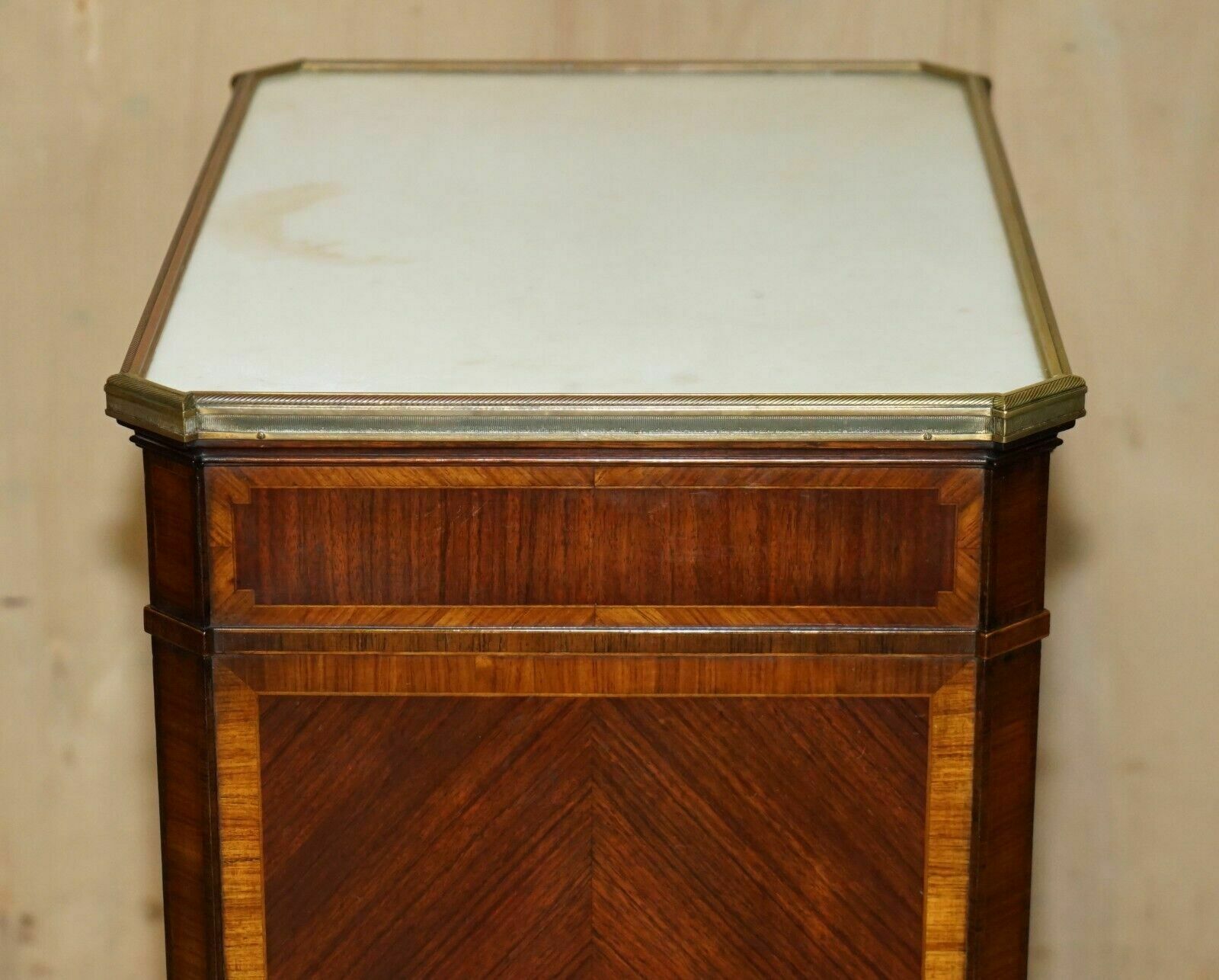 Furniture Antique Cir 1920 Faux Stack Of Books Leather Carrara Marble Side Table Drawers photo
