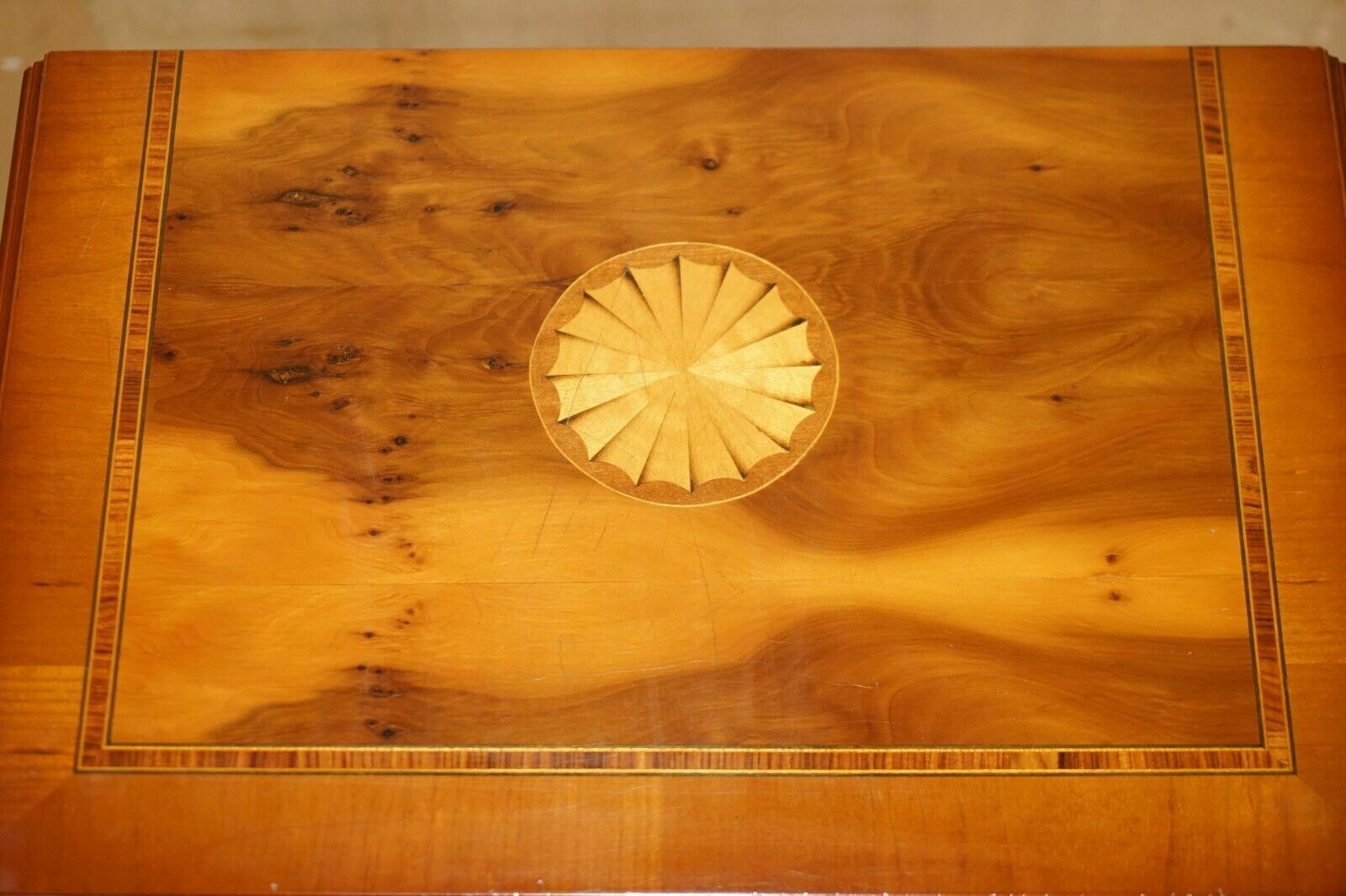 Pair Of Vintage Burr Walnut, Yew Wood Sheraton Revival Lamp Side End Wine Tables photo buy