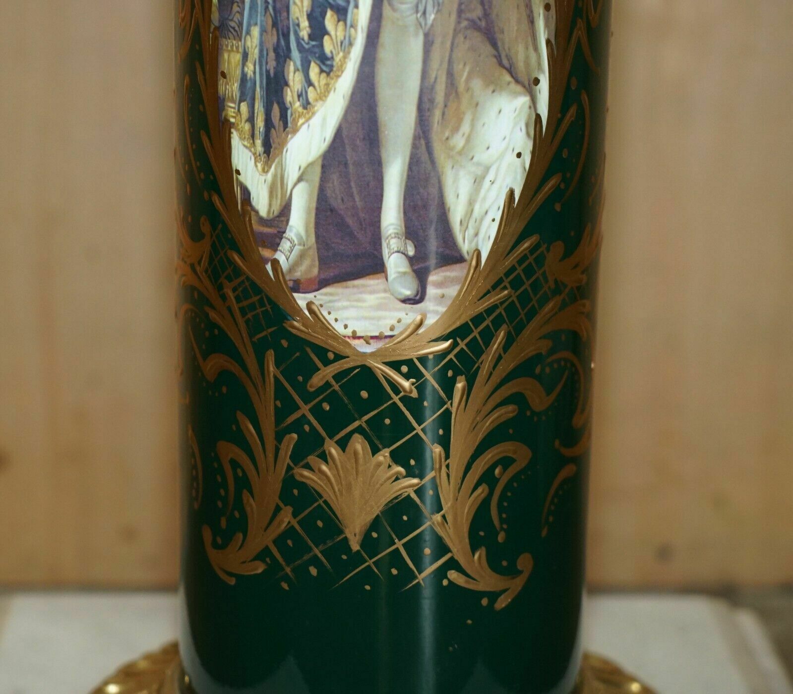 Stunning Pair Of Royal Italian Carrara Marble & Enamel Painted Brass Pillars photo buy