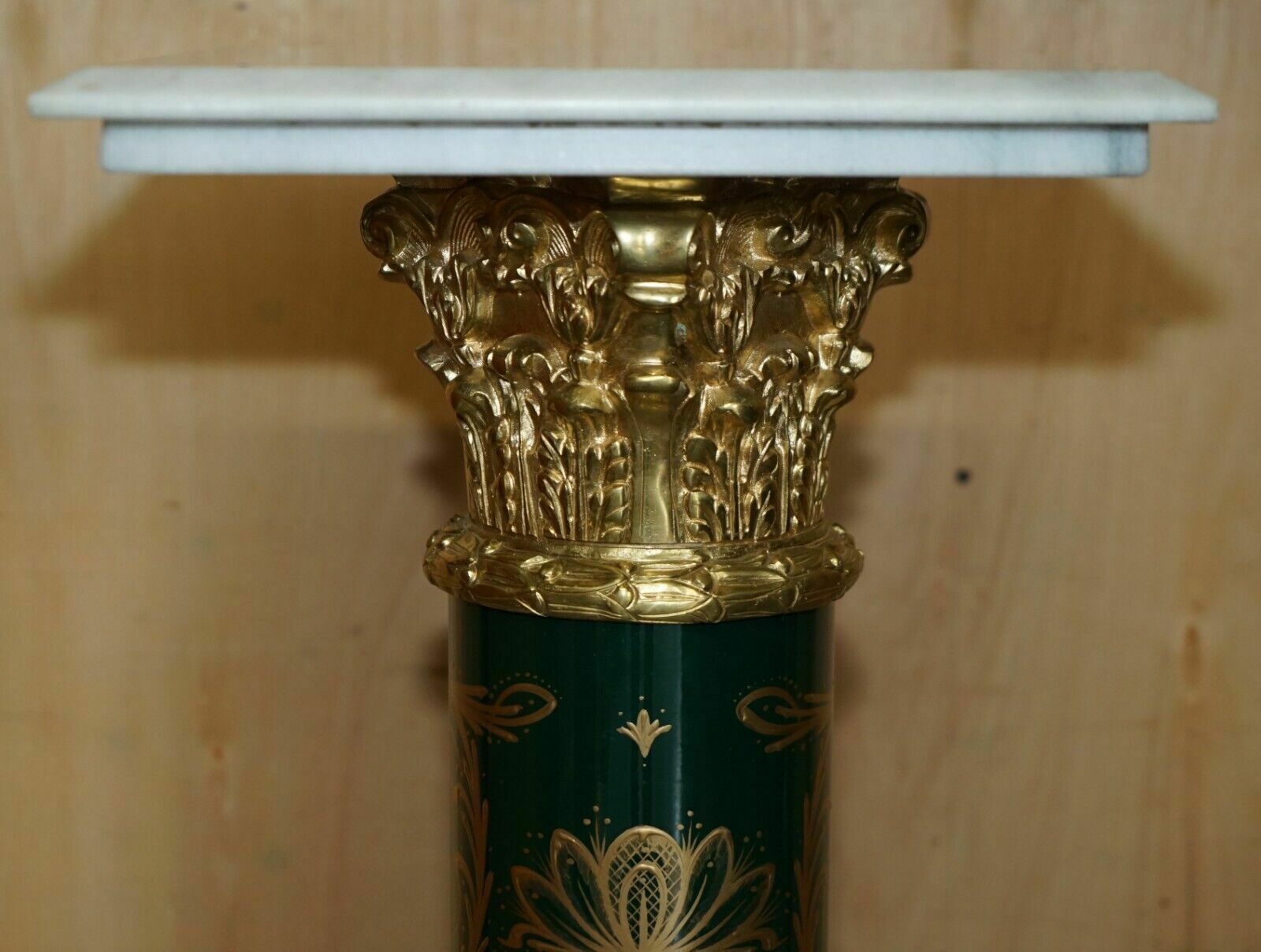 Stunning Pair Of Royal Italian Carrara Marble & Enamel Painted Brass Pillars photo vintage