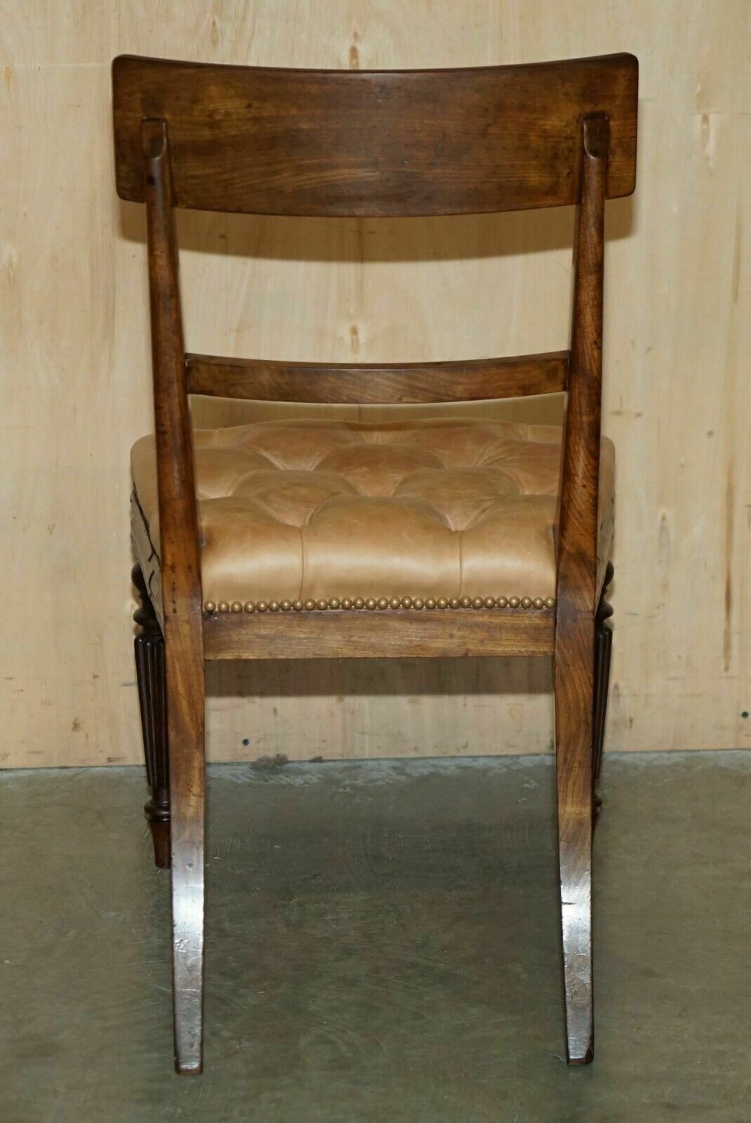 photo vintage Six Fine Antique Regency 1820 Brown Leather Mahogany Chesterfield Dining Chairs