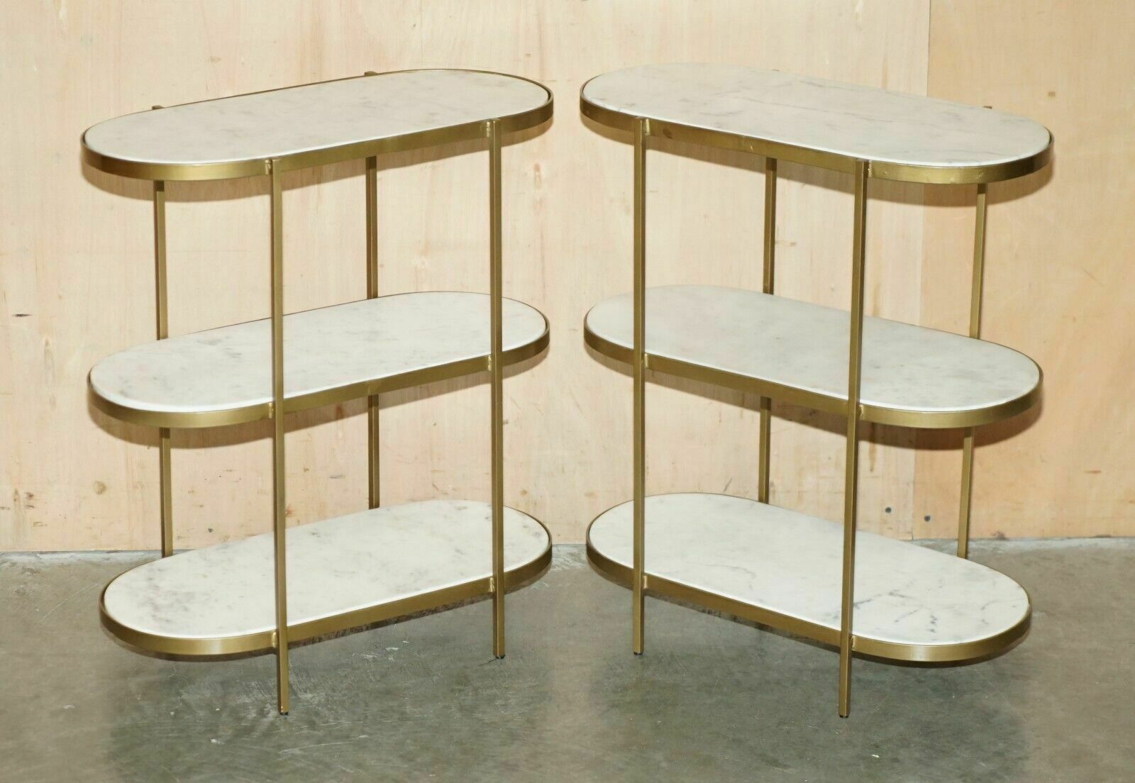 Pair Of Vintage Italian Carrara Marble Three Tiered Side Table Sized Etageres photo furniture