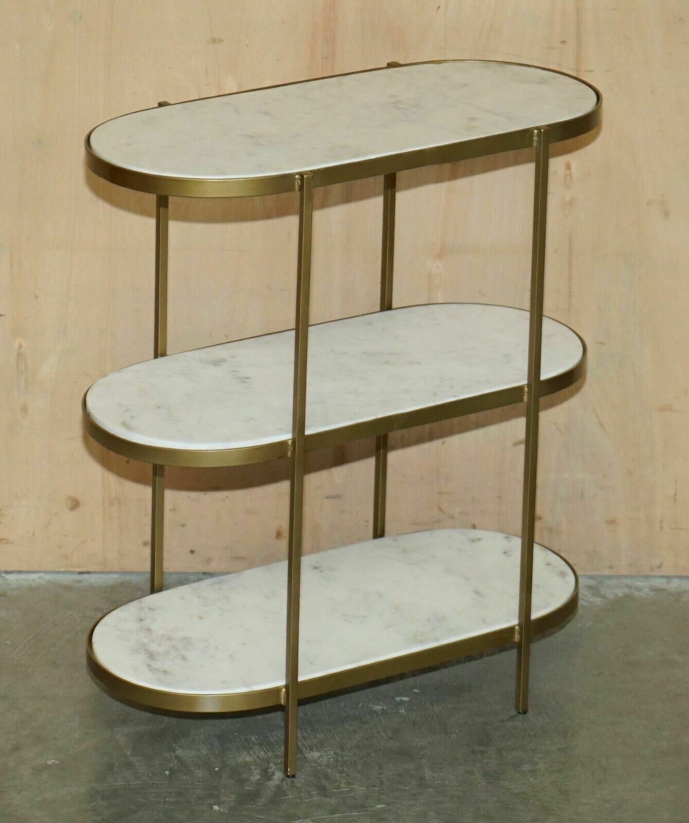 Pair Of Vintage Italian Carrara Marble Three Tiered Side Table Sized Etageres photo for sale