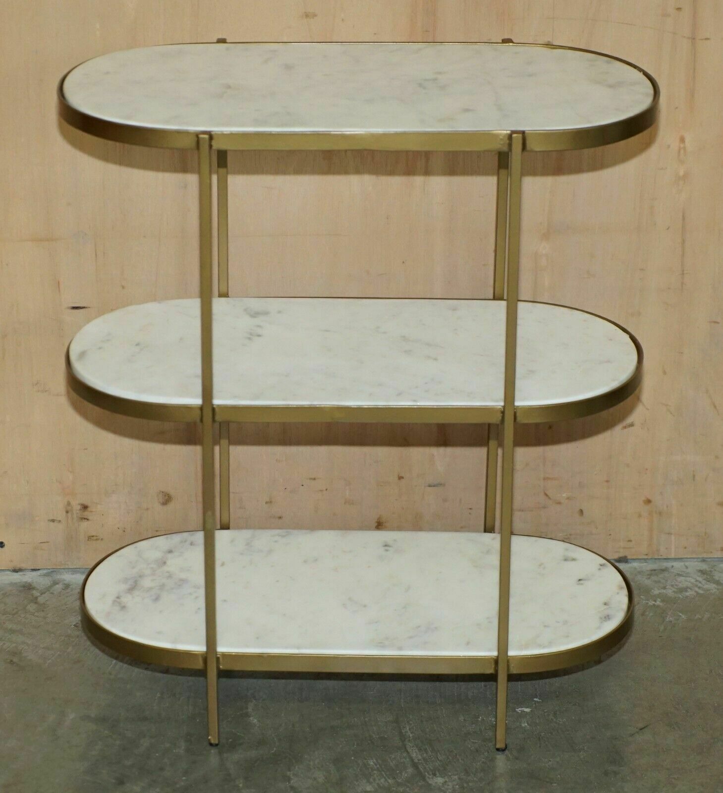 Pair Of Vintage Italian Carrara Marble Three Tiered Side Table Sized Etageres photo Furniture