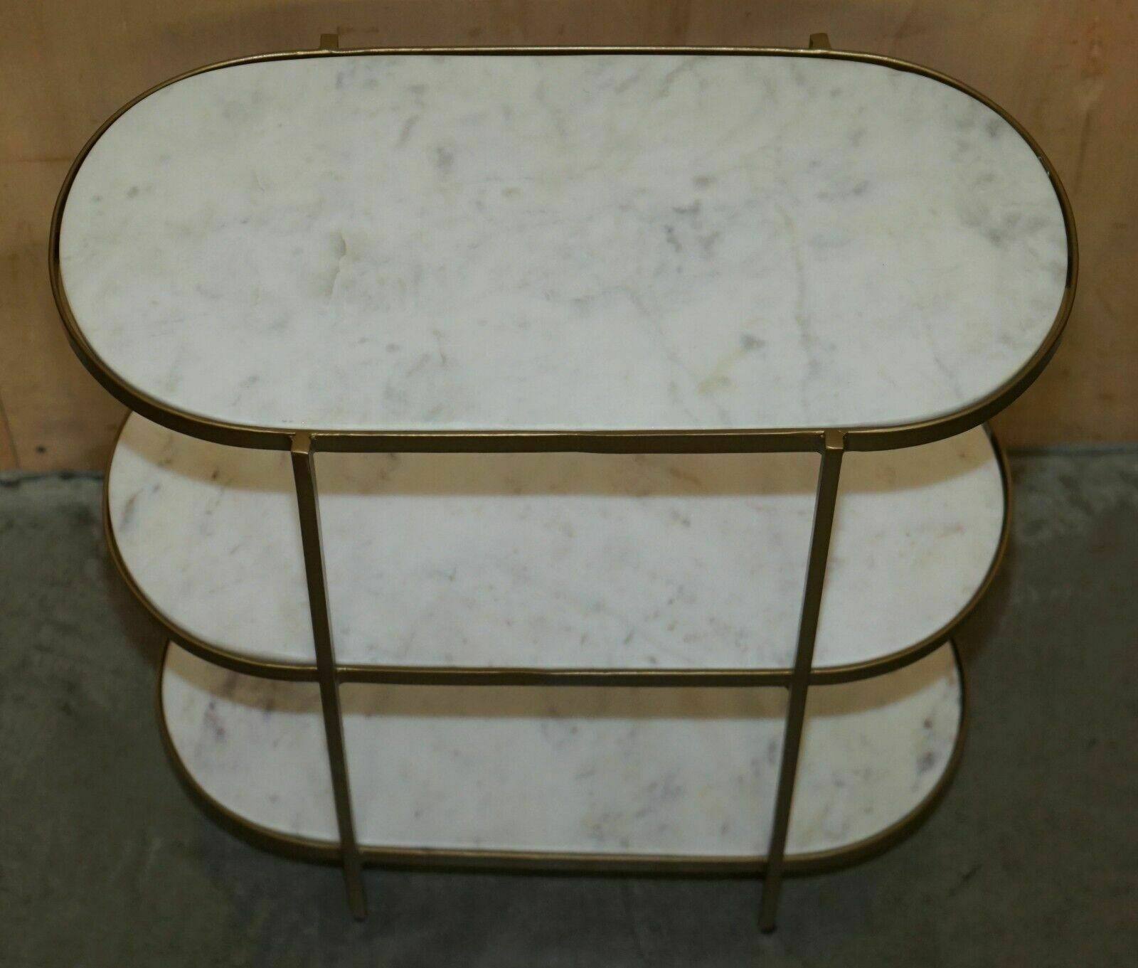 Pair Of Vintage Italian Carrara Marble Three Tiered Side Table Sized Etageres photo 2750.0