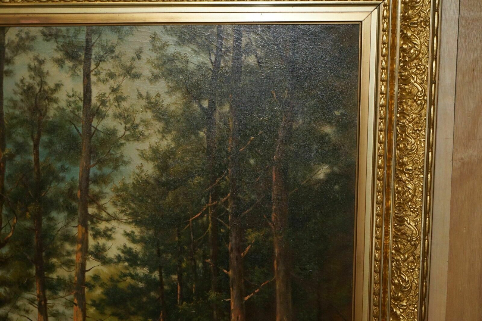 photo for sale 128cm Tall Continental Painting Of A Forest, Mother & Daughter Metal Gilt Frame