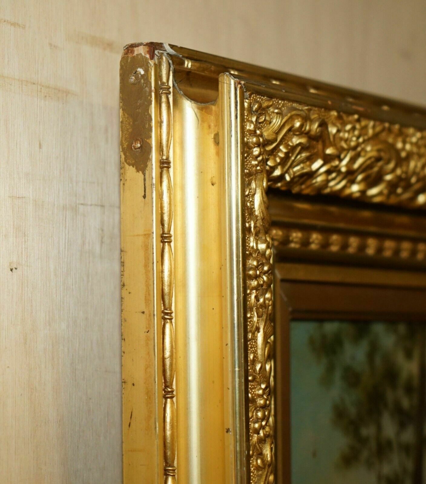 photo buy 128cm Tall Continental Painting Of A Forest, Mother & Daughter Metal Gilt Frame