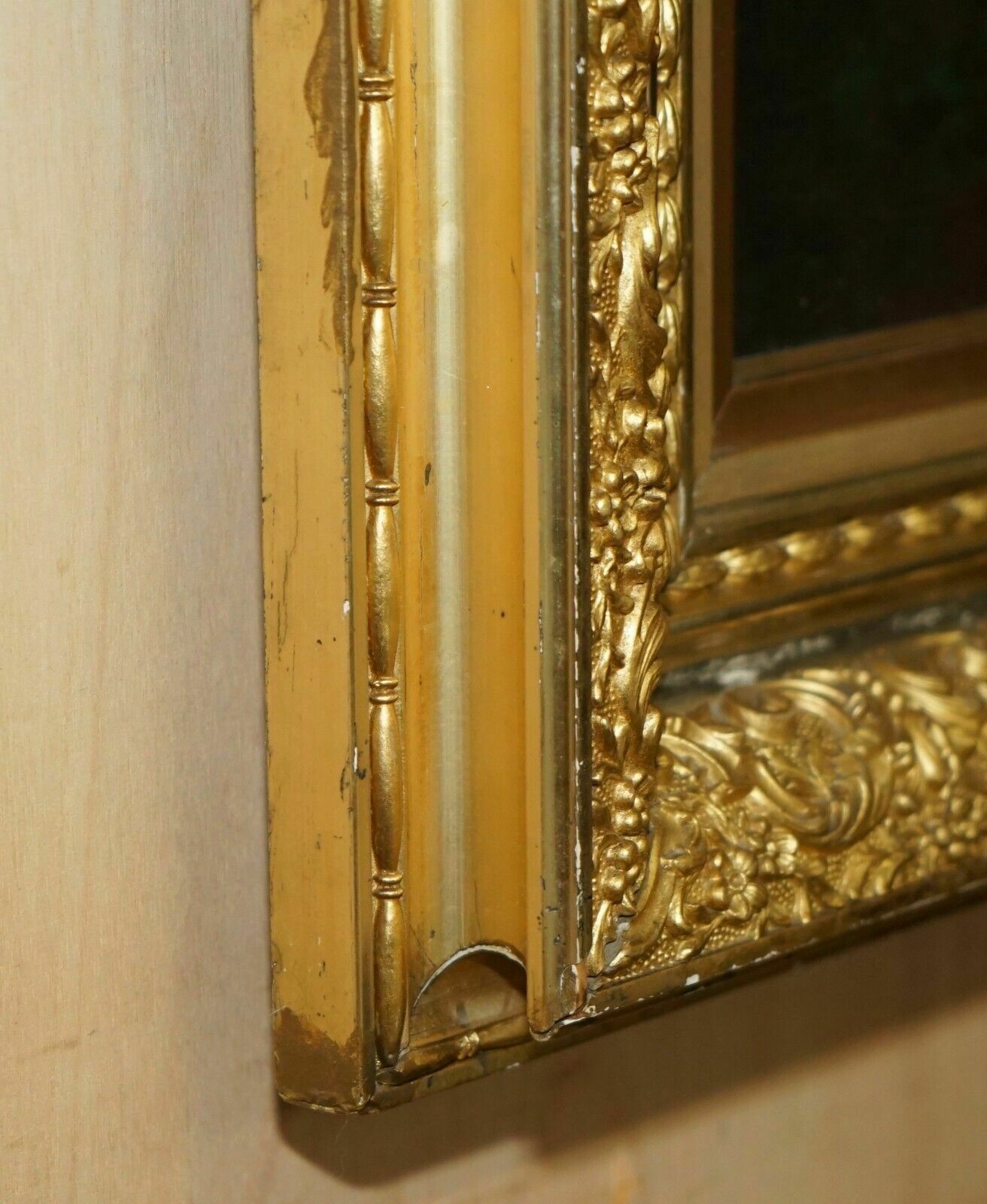 photo vintage 128cm Tall Continental Painting Of A Forest, Mother & Daughter Metal Gilt Frame