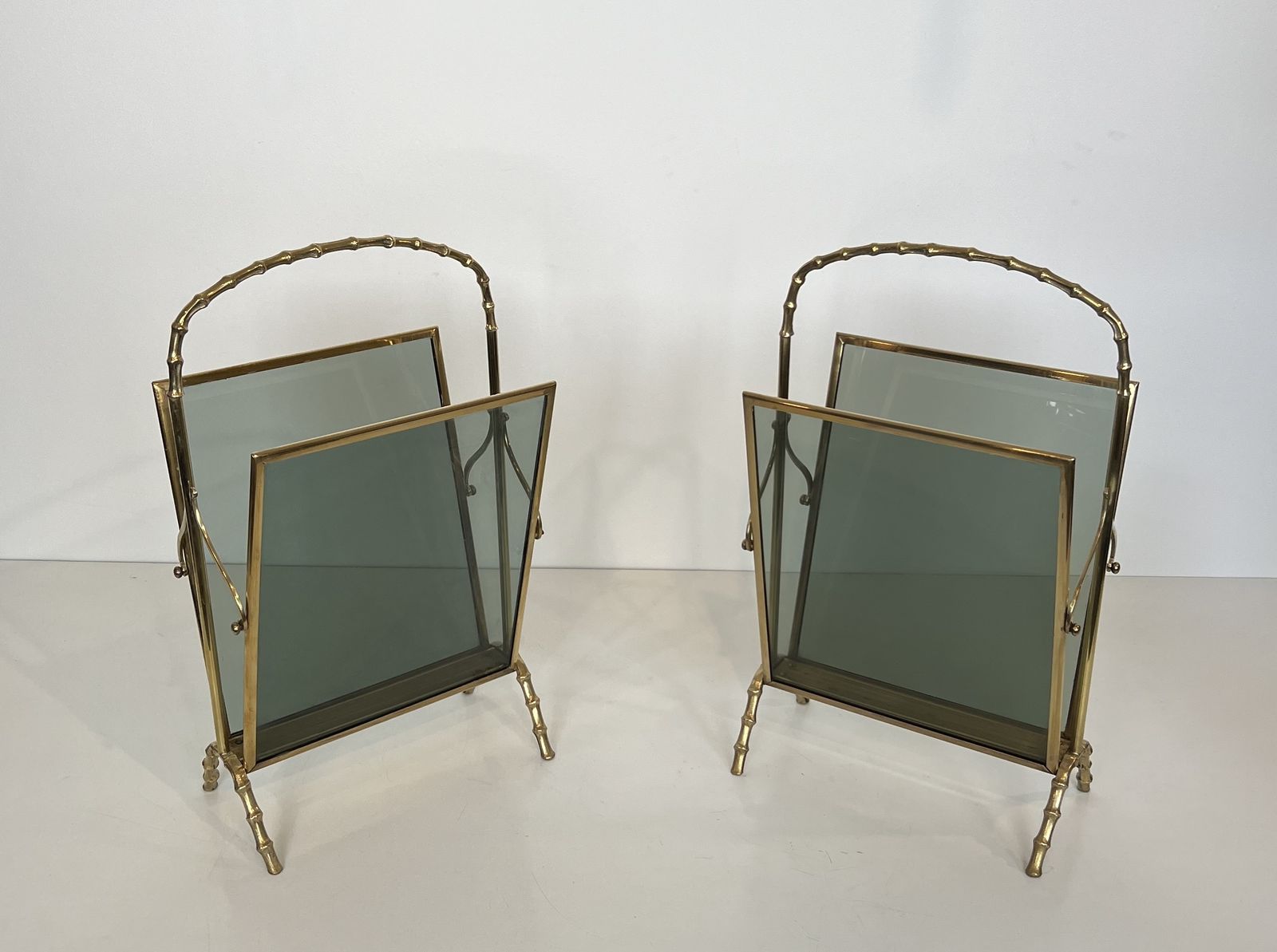 Pair Of Faux Bamboo Style Magazine Racks In Bronze From Maison Baguès photo furniture