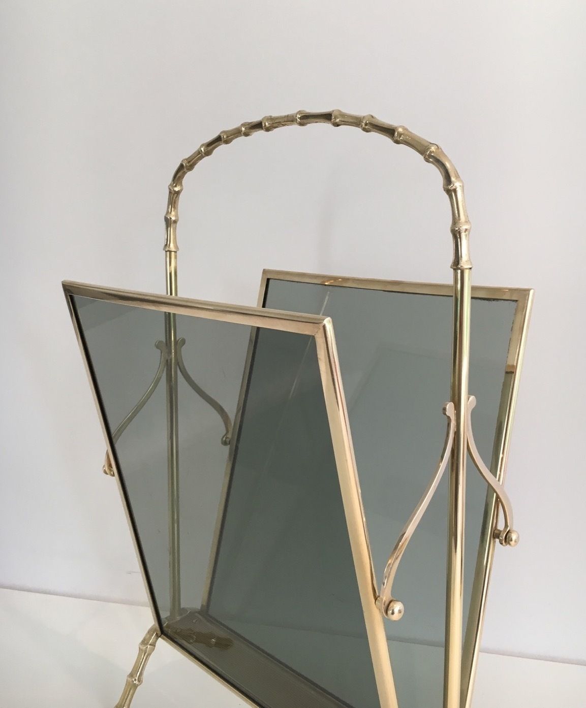 Pair Of Faux Bamboo Style Magazine Racks In Bronze From Maison Baguès photo vintage