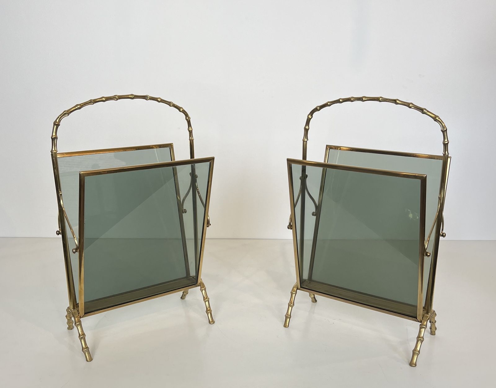 photo vinterior Pair Of Faux Bamboo Style Magazine Racks In Bronze From Maison Baguès