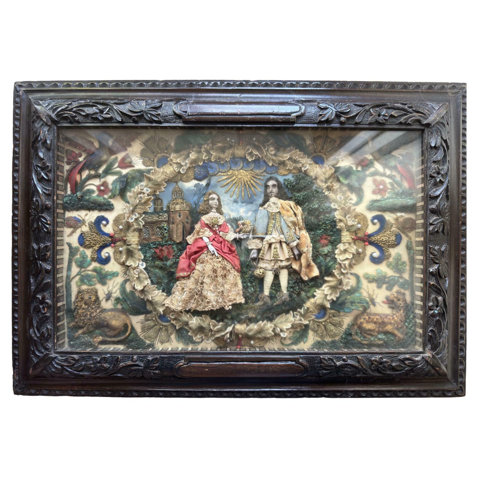 Stuart Period Stumpwork Panel   King Charles II And His Favourite Lady