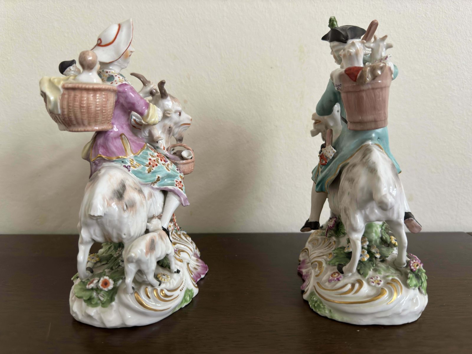 Pair Of Derby Figures ' Welch Tailor And His Wife On Goats' Circa 1800 photo vintage