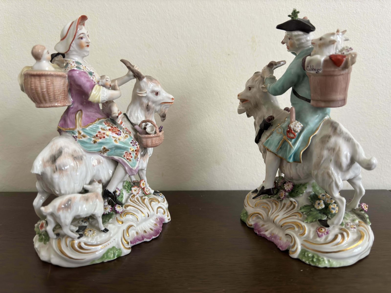 photo furniture Pair Of Derby Figures ' Welch Tailor And His Wife On Goats' Circa 1800