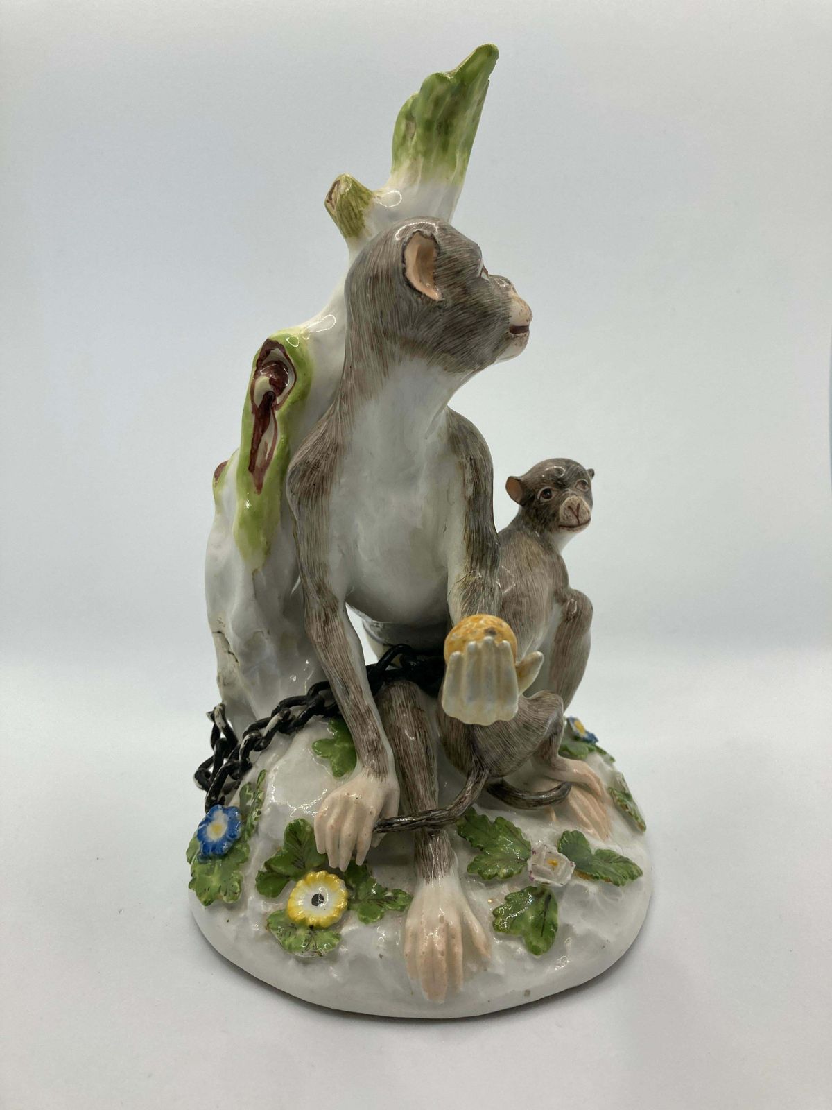 Art 18th Century Meissen Porcelain Figure, 'Rhesus Monkey And Child' photo