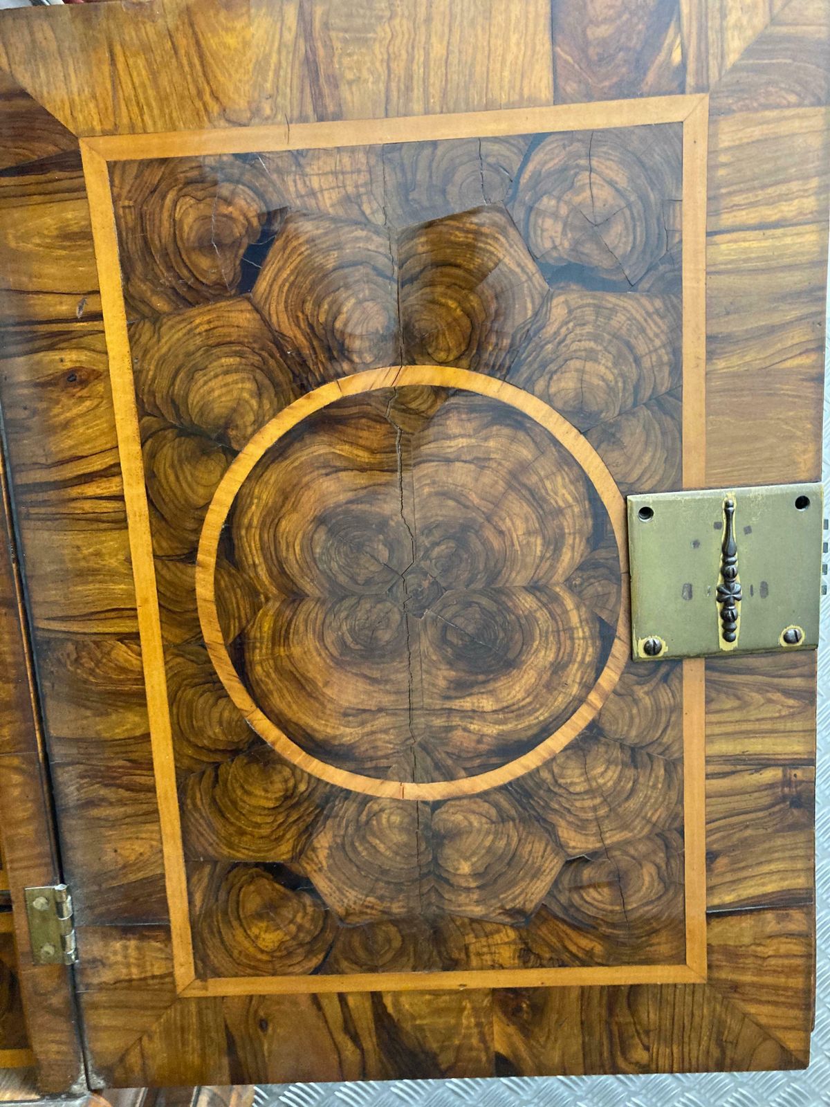 photo for sale William & Mary Walnut Oyster Veneer Cabinet On Stand