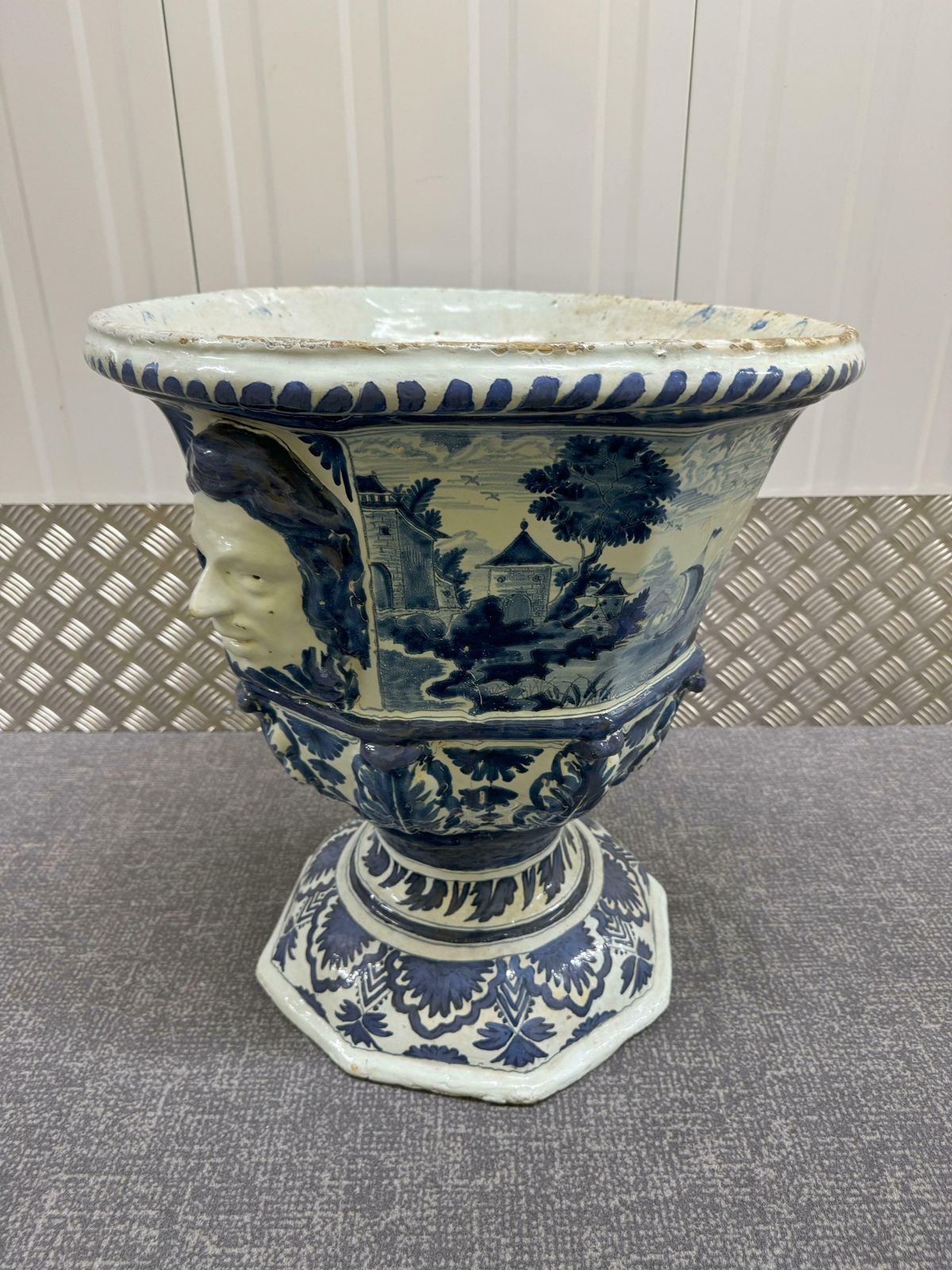 18th Century Large Delft Garden Urn photo vintage