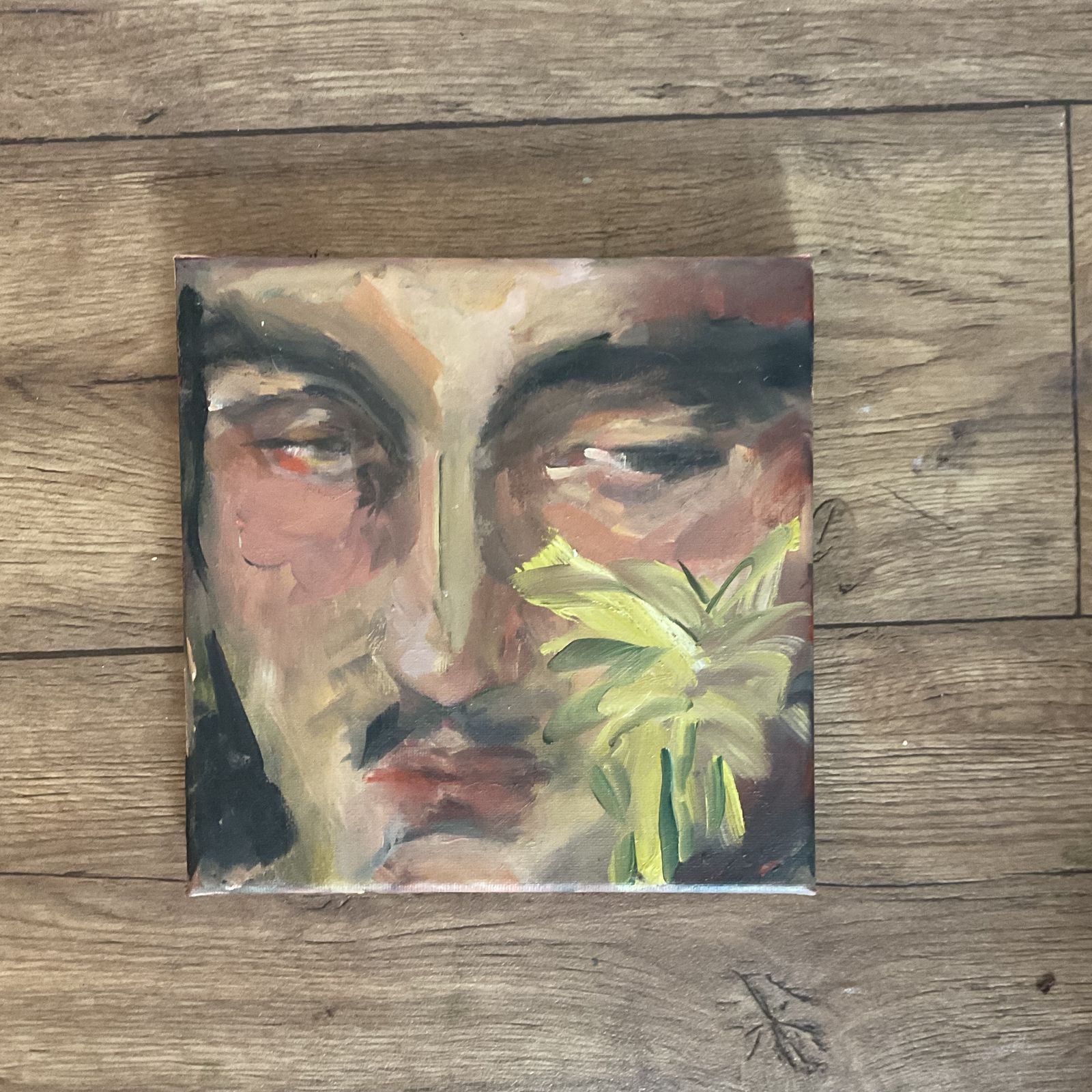 Original Oil Painting Portrait Man And Flower Signed Roth 8 X 8 Inches photo Art