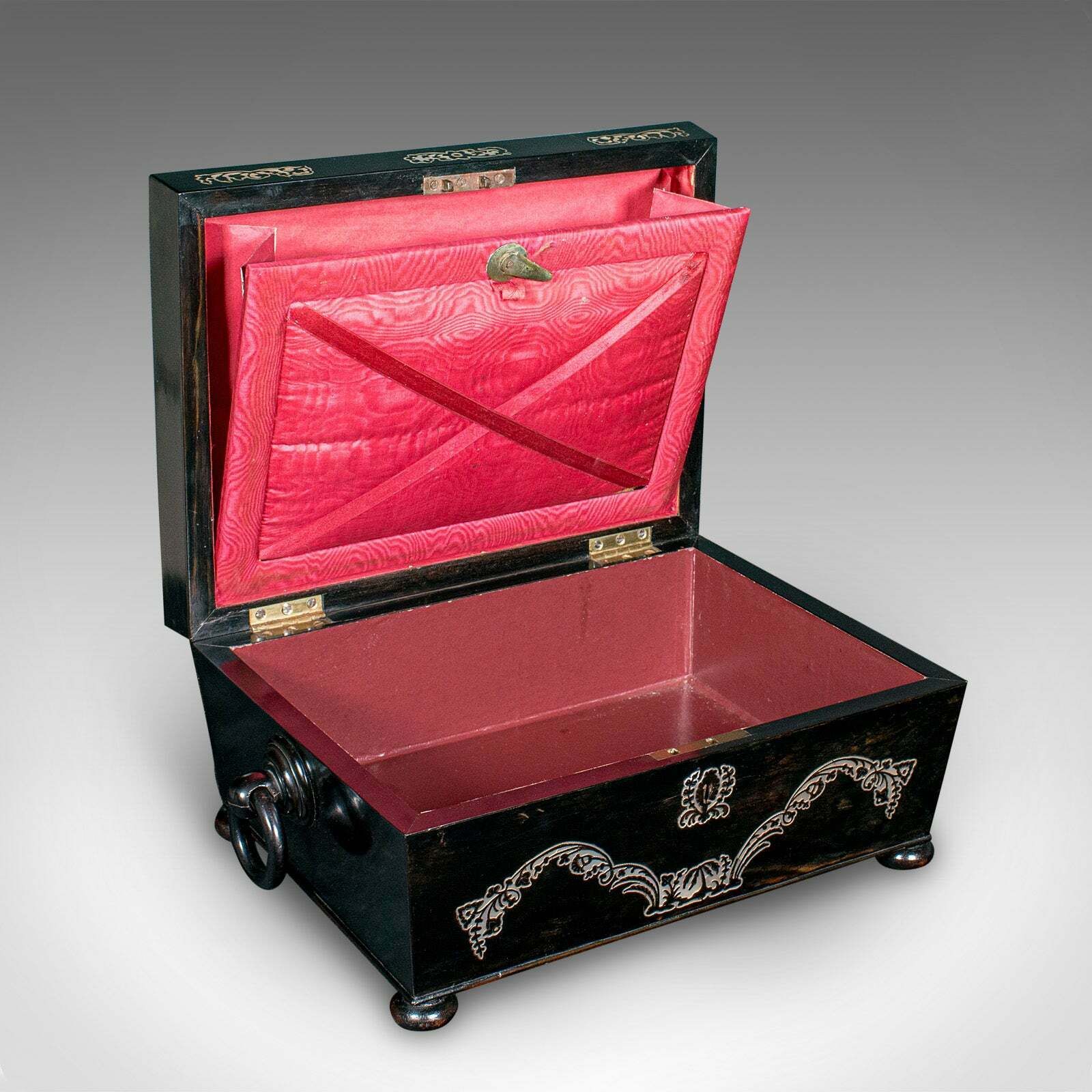 Antique Keepsake Box, English, Coromandel, Inlaid Stationery Case, Regency, 1830 photo for sale