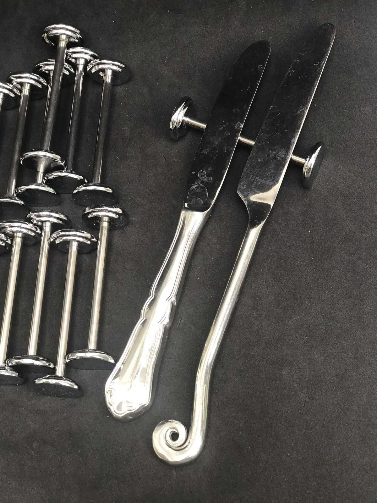 photo for sale Vintage Knife Rests Art Deco Style, Set 12 Mid Century Chromed Stainless Steel Retro Table, Wedding Gift, Gift For Her Family Gift
