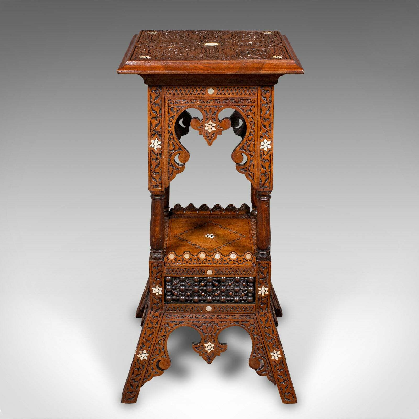 Antique Moorish Jardiniere Stand, Middle Eastern Teak, Planter Podium, Victorian photo furniture