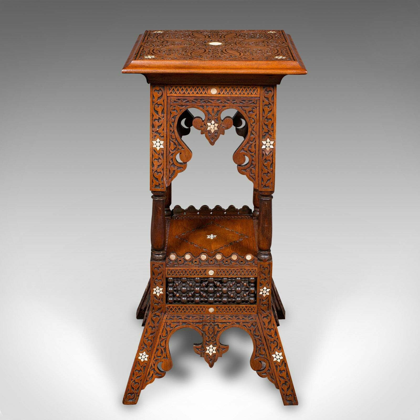 Antique Moorish Jardiniere Stand, Middle Eastern Teak, Planter Podium, Victorian photo for sale
