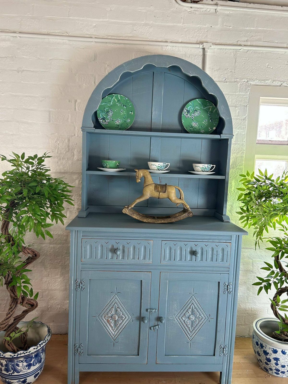 Rustic French Farmhouse Dresser, Blue Welsh Dresser, Antique Hand Painted Dresser, Shabby Chic Dresser photo furniture