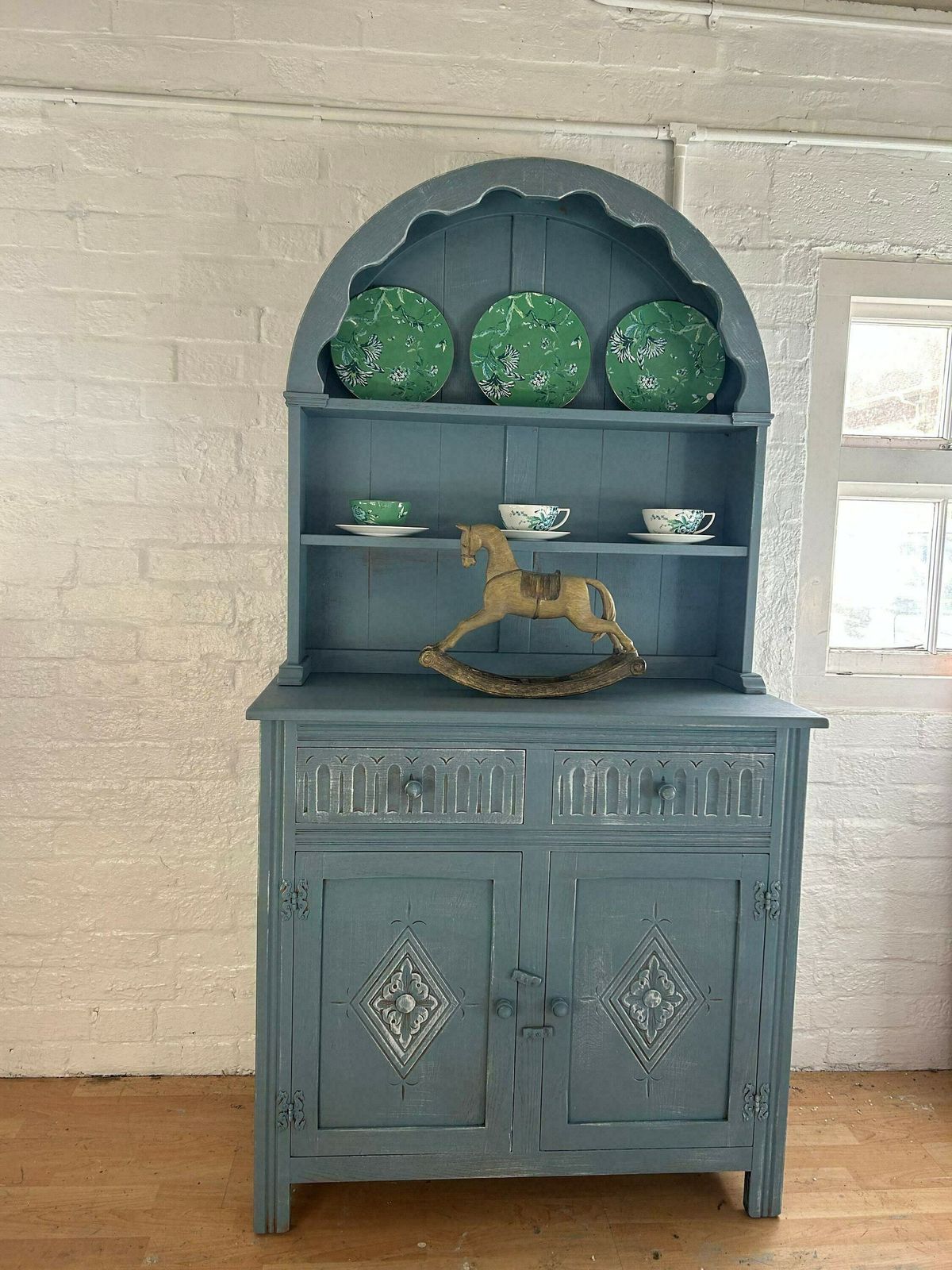 Rustic French Farmhouse Dresser, Blue Welsh Dresser, Antique Hand Painted Dresser, Shabby Chic Dresser photo vinterior