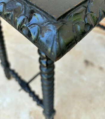 Early 20th Century Spanish Side Table With Turned Legs And Iron Stretcher, 1920s photo Furniture