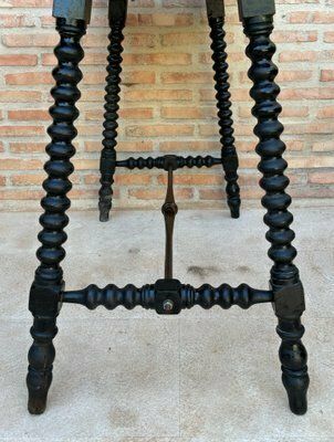 Early 20th Century Spanish Side Table With Turned Legs And Iron Stretcher, 1920s photo buy