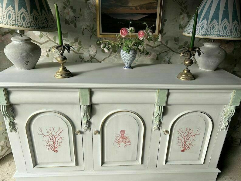 Antique French Grey Sideboard / Long Sideboard/ Painted Upcycled Sideboard photo furniture