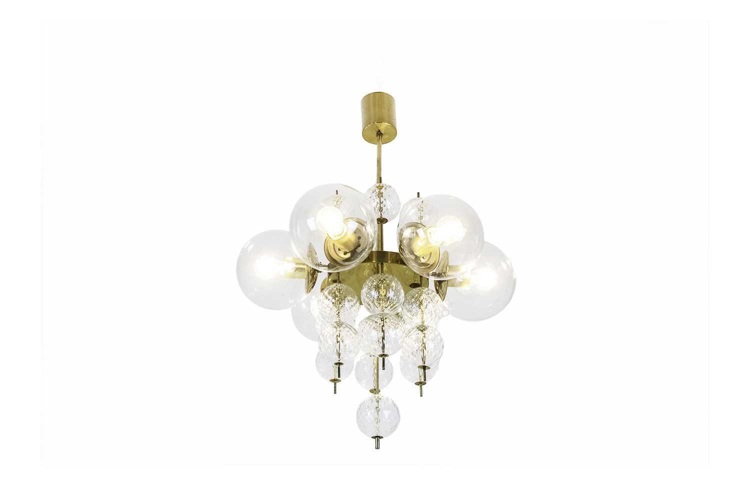 Chandelier In Golden Brass And Blown Glass, 1970s