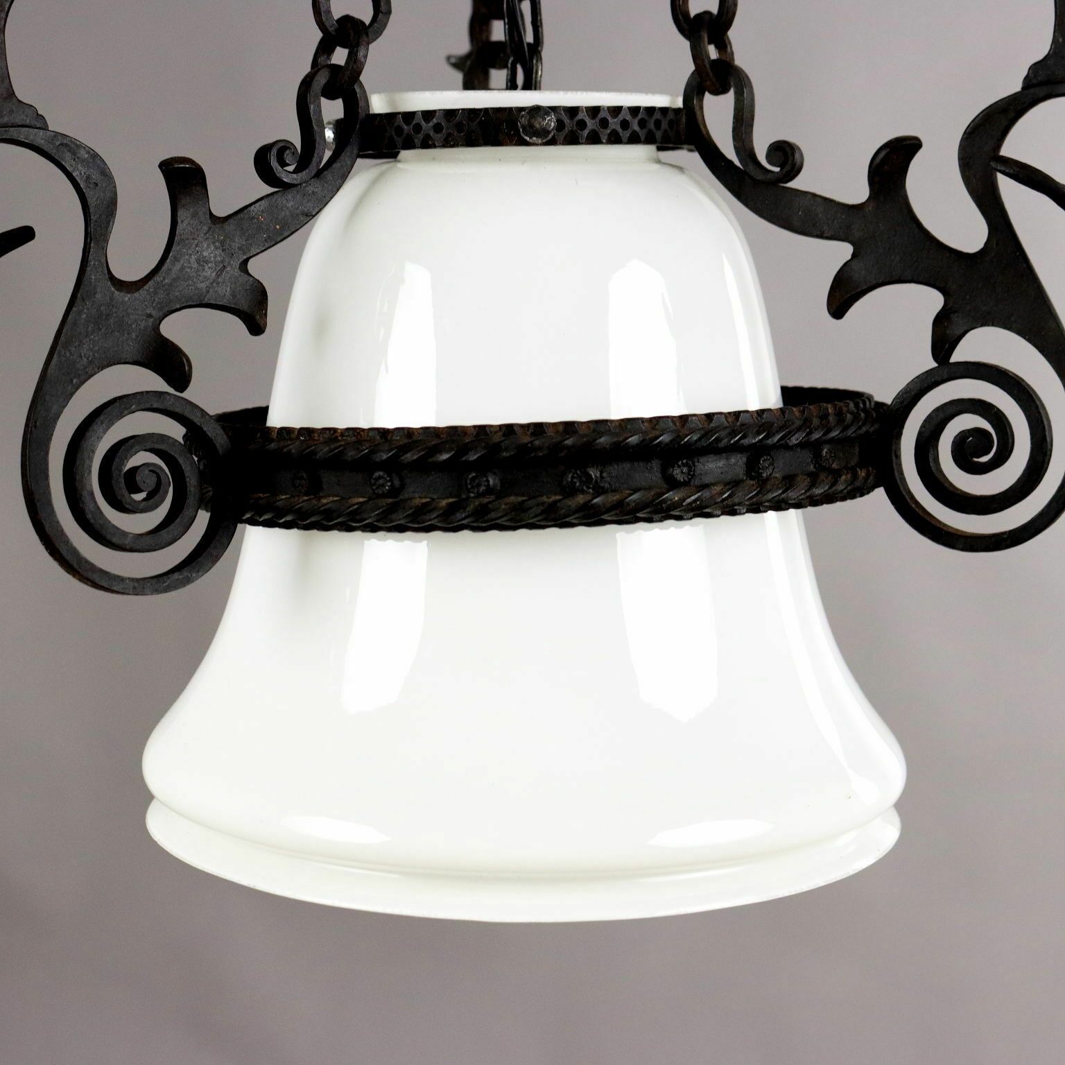 Antique Chandelier Wrought Iron Glass Italy XX Century photo vinterior