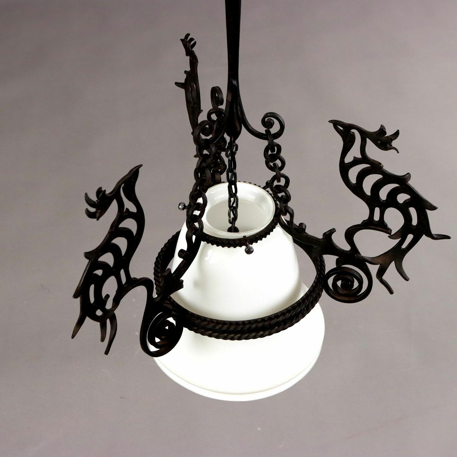 Antique Chandelier Wrought Iron Glass Italy XX Century photo vintage