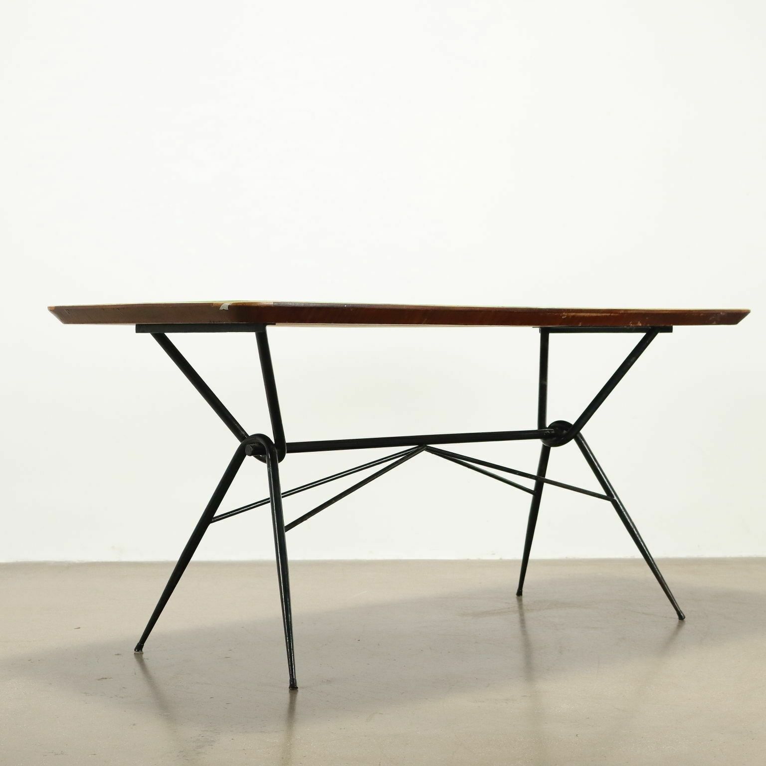photo furniture Vintage 1960s Table Wood Metal Glass Top Italy
