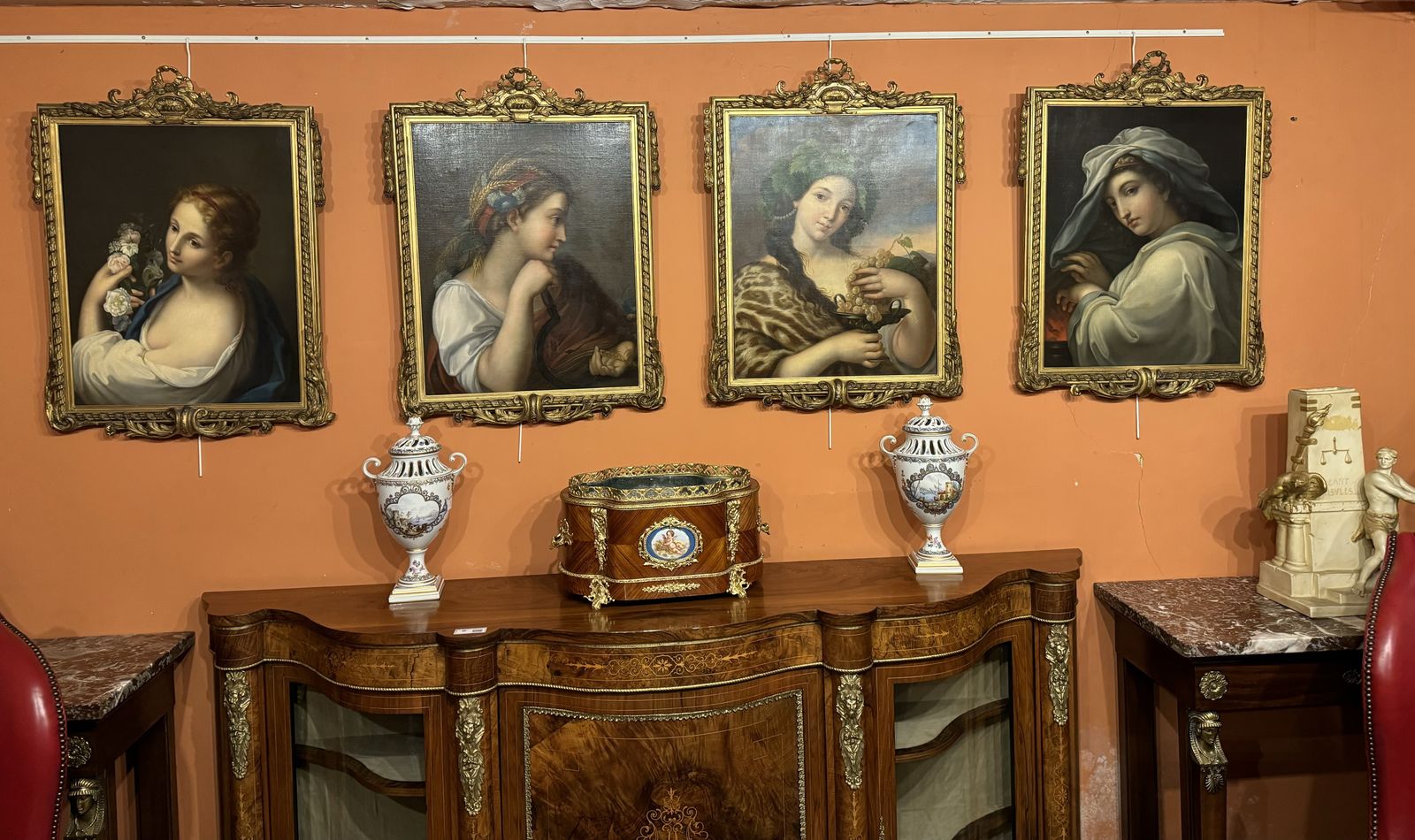 Antique Set Of 4  Oil Paintings Four Seasons By Guiseppe Mazzolini  19th C photo furniture