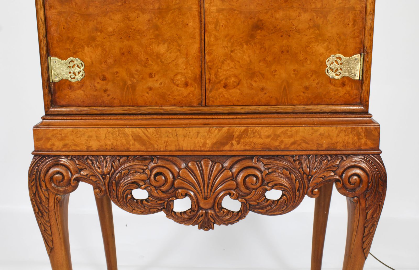 Antique Burr Walnut Cocktail Cabinet Drinks Dry Bar Circa 1930 photo vintage