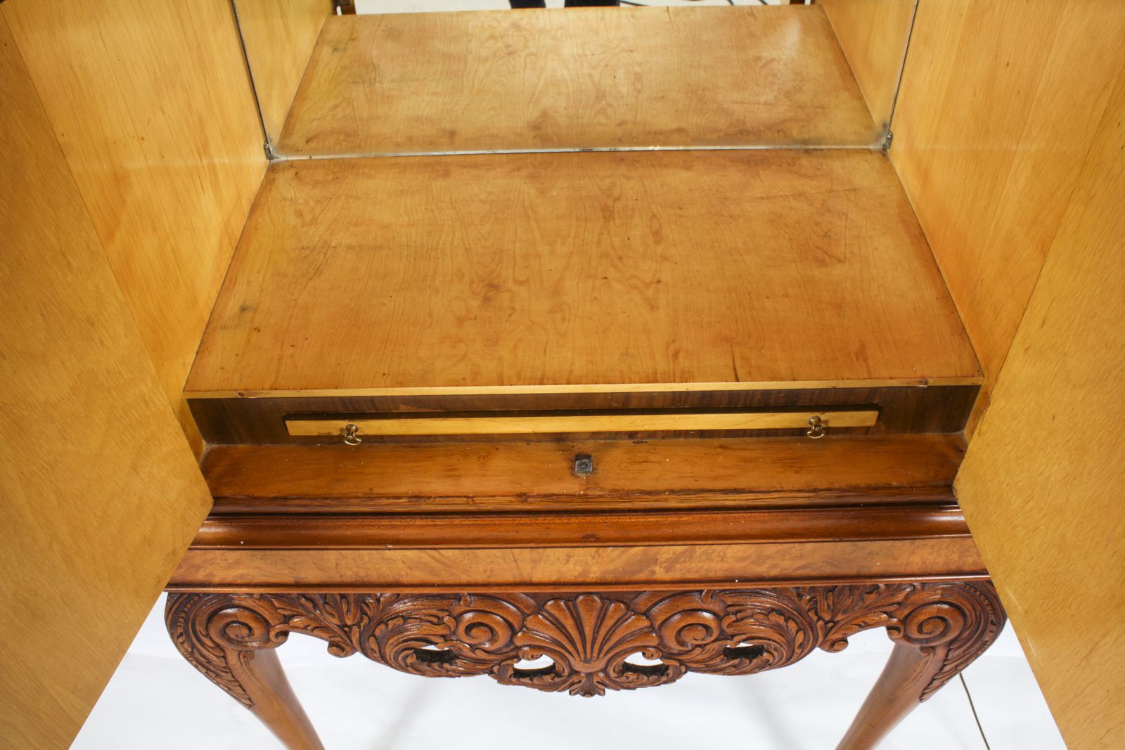 Furniture Antique Burr Walnut Cocktail Cabinet Drinks Dry Bar Circa 1930 photo