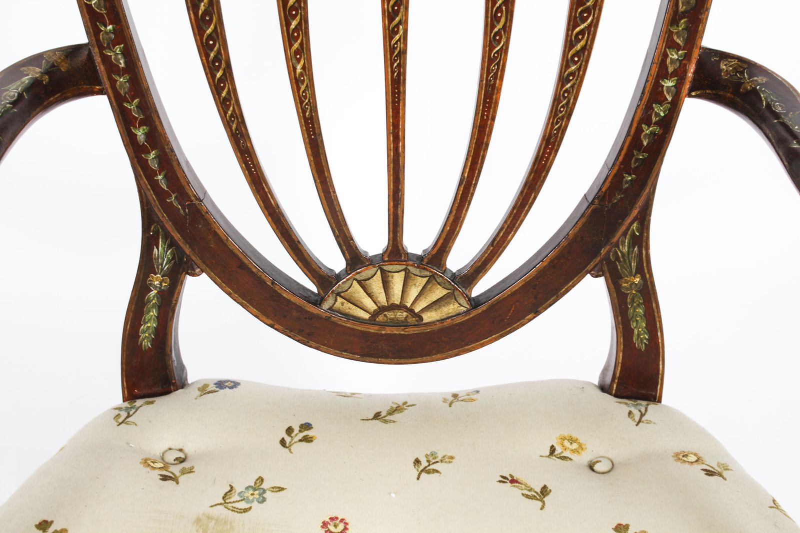 Antique Pair George III Polychrome Decorated Open Armchairs C1785  18th C photo vinterior