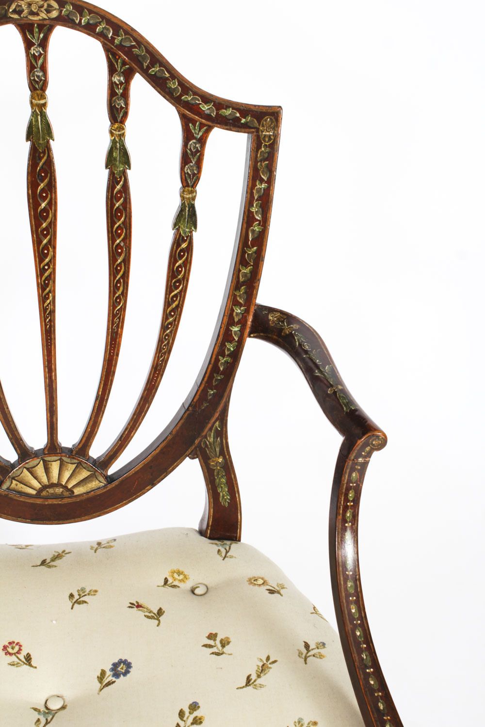 photo furniture Antique Pair George III Polychrome Decorated Open Armchairs C1785  18th C