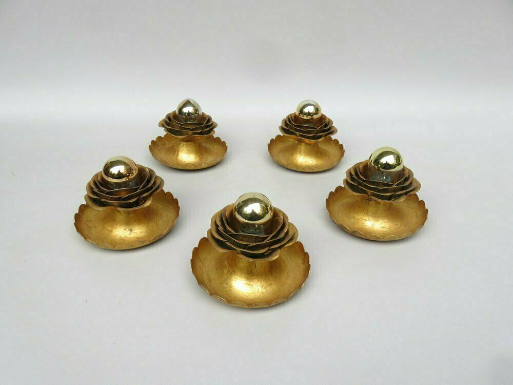 Water Lily Wall Lights In Gold Leaf And Metal By Banci Firenze, 1970s, Set Of 5 photo for sale