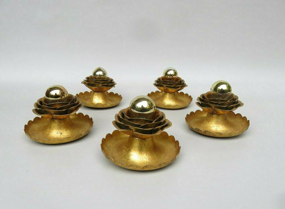 Water Lily Wall Lights In Gold Leaf And Metal By Banci Firenze, 1970s, Set Of 5 photo Lighting