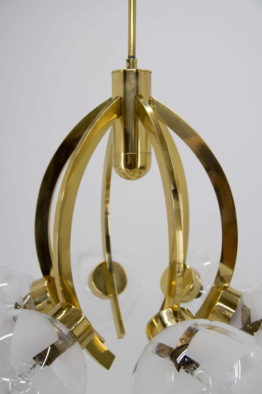 Brass And Glass 6 Flamming Chandelier, 1980s photo vinterior