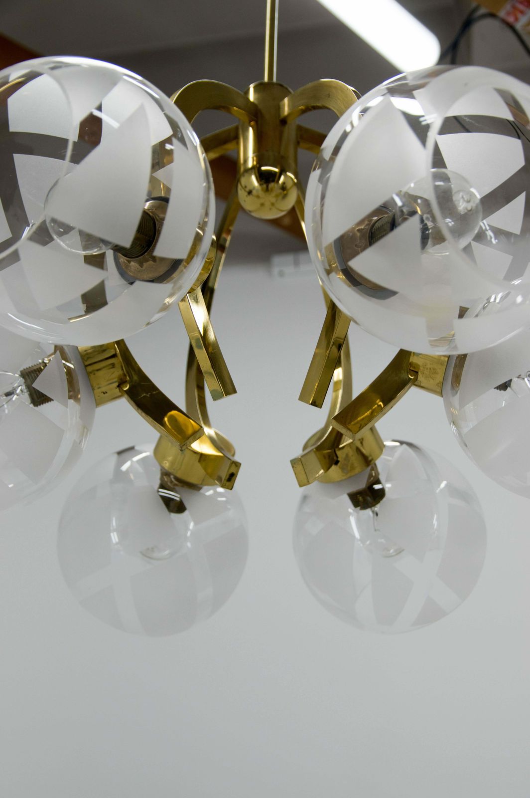 Brass And Glass 6 Flamming Chandelier, 1980s photo buy